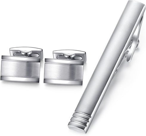 HONEY BEAR Rectangle Cufflinks Tie Clip Set for Mens Business Wedding Gift...
