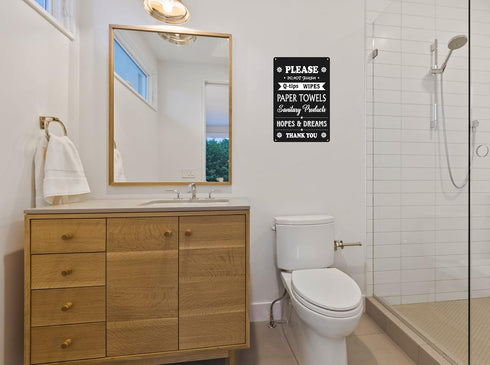 WhatSign Septic System Bathroom Signs 8"x12" Do Not Flush Q-tips Wipes Paper Towels Feminine Sanitary Products Signs Guest Bathroom Essentials Rul...