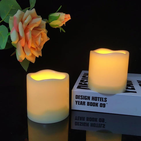 2 Pack 3’’ Outdoor Battery Operated Flameless Candles with Timer Flickering Pillar Waterproof Candle Plastic Electric LED Lights for Wedding Party...