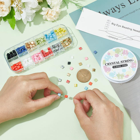 NBEADS 240 Pcs Glass Tila Beads Kit, 2-Hole Glass Seed Beads 5x5mm Loose Glass Spacer Beads Mini Japanese Glass Beads for DIY Craft Bracelet Neckl...