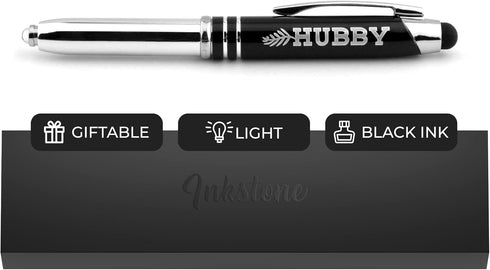 "HUBBY" Engraved Gift Pen w/LED Light & Stylus Tip - Gift Ideas for Husband from Wife for Anniversary, Wedding, Valentine's Day, Father's Day - Mu...