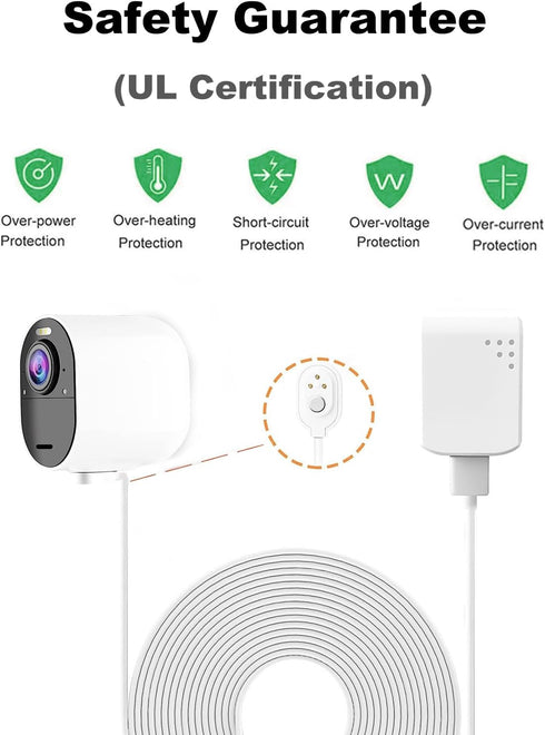 Charging Cable for Arlo Ultra/Ultra 2/Pro 3/Pro 4, Weatherproof Outdoor Magnetic Power Cable with Quick Charge Adapter, 10 Feet White (NOT Compati...