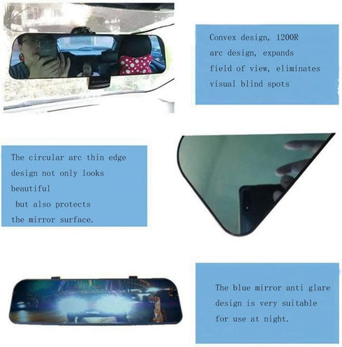 Rear View Mirror,Anti-Glare Mirror Universal Car Interior Rearview Mirror with Tie,Car Mirror for Refit (11.8", Blue)...