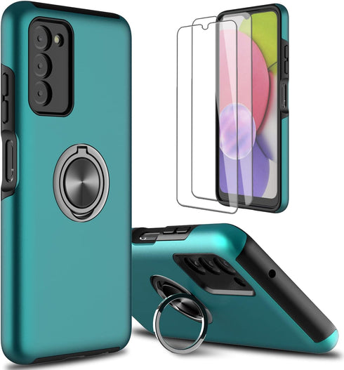 for Samsung Galaxy A03S Phone Case with TPU Screen Protector, Ring Holder Kickstand Drop Proof Protective Slim Hard Dual Layer Stand Non-Slip Toug...