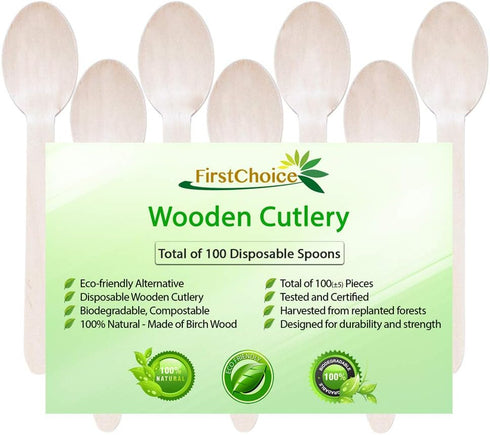 Disposable Wooden Spoons, 100 Piece, 6" Length Wooden Utensils Wooden Cutlery in Paper Box...