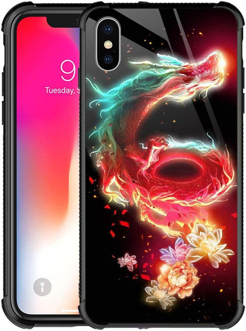 CARLOCA Compatible with iPhone XR Case,iPhone XR Cases for Girls Women Boys Men Young,Flower and Dragon Pattern Design Shockproof Anti-Scratch Cas...