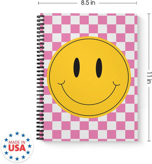 Retro Happy Face Spiral Notebook / 8.5" x 11" Journal / 120 Wide Ruled Pages/Durable Gloss Laminated Softcover/Black Wire-o Spiral Binding/Made in...