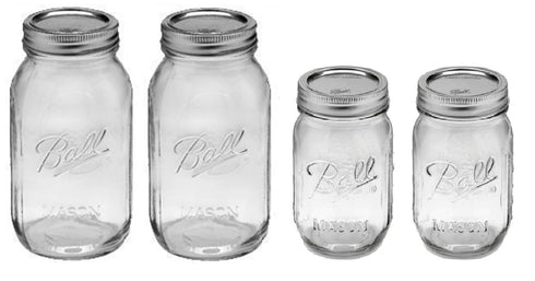 Ball Mason Regular Mouth Jars with Lids and Bands, Set of 4, Two 32oz + Two 16oz Jars (Bundle Pack)...