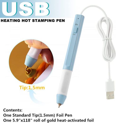 Hot Foil Roon & Hot Heated Foil Pens Set,Foil Quill Starter USB Heat Foil Pen for Scrapbooking Tool Kits Gold Glimmer Hot Foil Roll for Card Makin...
