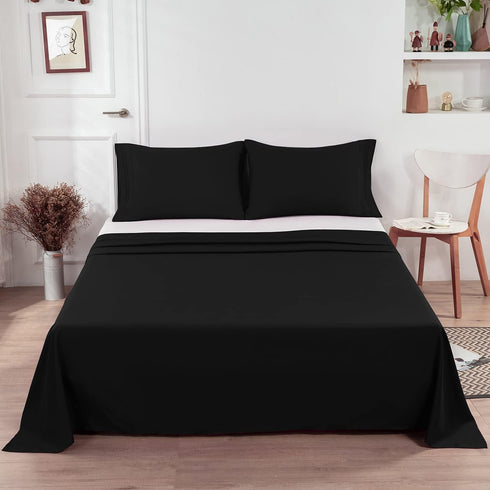 Lirex Black Twin Flat Sheet Only, Ultra Soft & Breathable Brushed 1800 Microfiber, Hotel Quality Flat Sheet Sold Separately, Top Sheet for Bed (Bl...