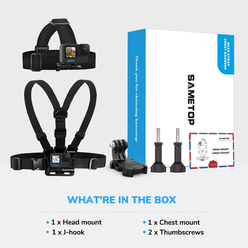 Sametop Head Mount Strap Chest Mount Harness Chesty Kit Compatible with GoPro Hero 12, 11, 10, 9, 8, 7, 6, 5, 4, Session, 3+, 3, 2, 1, Hero (2018)...