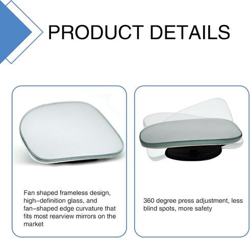 2 PCS Car Side Rearview Mirrors, Frame-less Blind Spot Mirror, Adjustable Wide Angle Mirrors, Self-adhesive Fan Shaped Decoration, Universal for M...