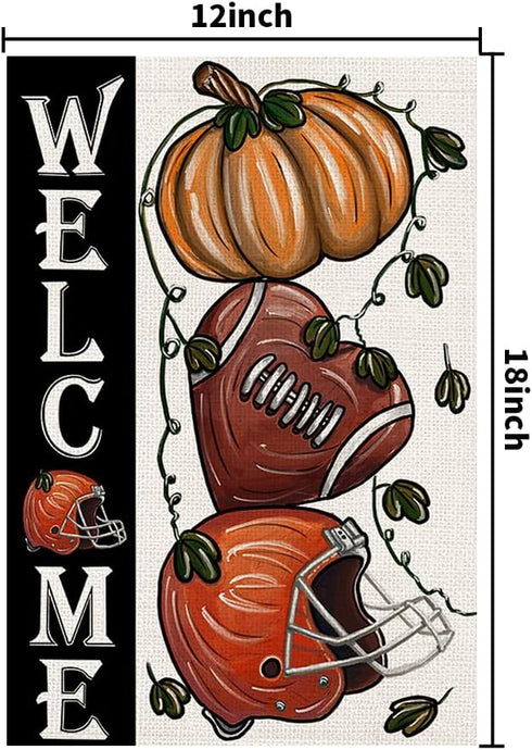 Fall Football Welcome Garden Flags 12x18 Inch Vertical Double Sided, Pumpkin Autumn Sports Game Day Sign Thanksgiving Seasonal Yard Outside Decor ...