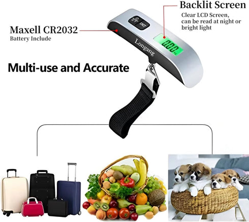 Digital Hanging Luggage Scale with Backlit for Travel, Portable Handheld Suitcase Weight Scale with Hook, 110 Pounds, Battery Included...