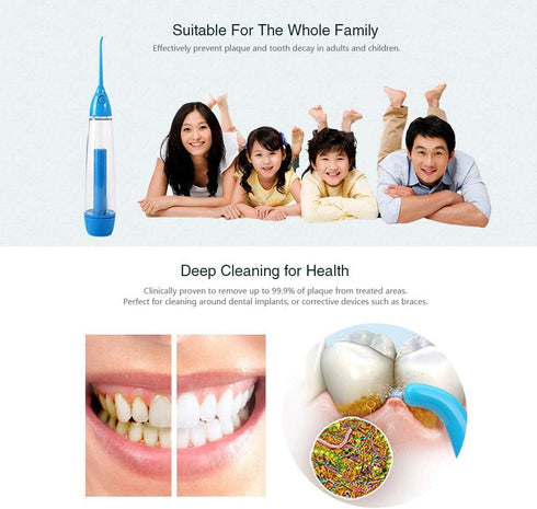 Practical Portable Water Flosser Jet Cleaning Tooth Mouth Denture Cleaner Dental Hygiene Floss Dental Manual Oral Irrigator Blue...