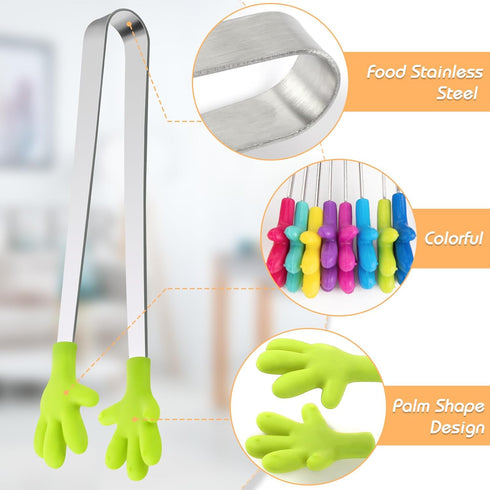 Shindel 8PCS Small Food Tongs, Mini Stainless Steel Tongs with Silicone Tips, for Cooking Grilling BBQ Buffet, 5 inch?8 Colors...