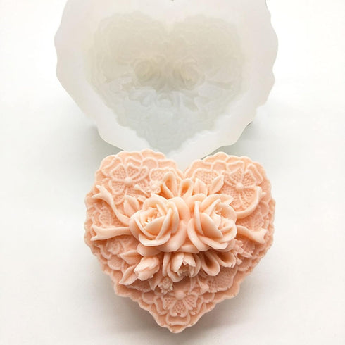 Beautiful Flower Delicate Floral Heart Silicone Soap Molds for Soap Making, Craft DIY Handmade Chocolate Candy Cake Mold...