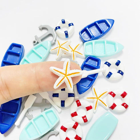 Daimay 28PCS Resin Nautical Ornaments Miniature Beach Ornament Kits Mini Seaside Oars Canoe Anchor Lifebuoy Model Micro Landscape Scenery Decor Aq...