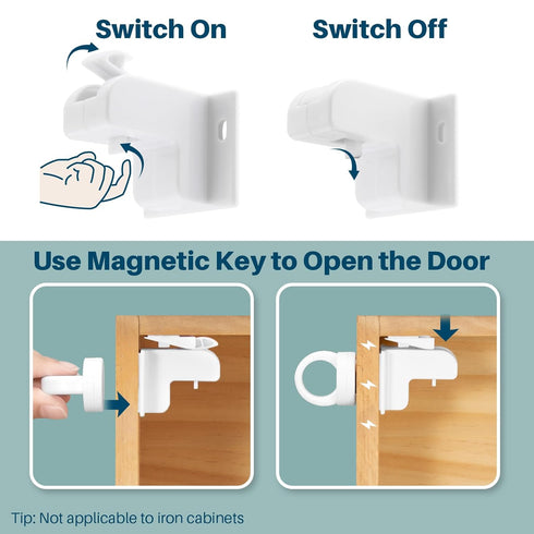 Inaya Magnetic Cabinet Locks for Baby Proofing, 6 Locks & 1 Key, Child Proof Magnet Locks for Cabinets & Drawers with Invisible Design, 3M Adhesiv...