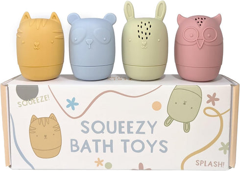 Silicone Animal Bath Toys for Babies, Infants and Toddlers - Set of Four - Educational Fun for The Bathtub, Pool or Beach...