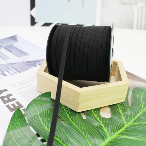 Pamir Tong Faux Suede Leather Cord String for Jewerly Making 5mm 40 Yards Black Bracelet Cord Flat Thin Leather Lace Thread for Necklace-Chocker &...