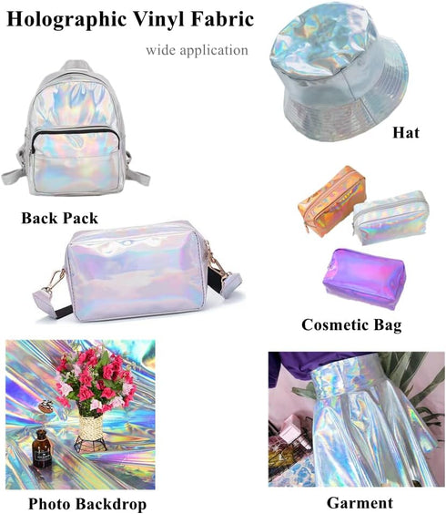 11.8"x53" Holographic Faux Leather Fabric, Mirror Reflective Vinyl for DIY Hair Bows Bags Sewing Crafts (Pink)...