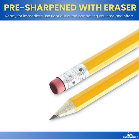 1InTheOffice Pre Sharpened Pencils #2, Pencils with Eraser, 2 HB, Wood-Cased, Black Lead, Yellow Barrel (48)...