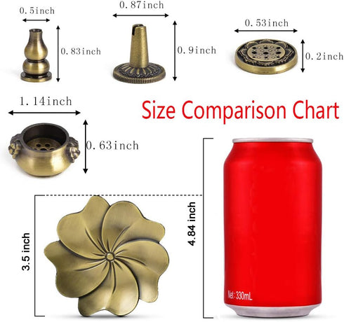 Sakura Flower Incense Holder, 5PCS Bronze Incense Burner Holder with Silk Pouch, Bowl-Shape, Lotus Multihole, Cone Shape and Gourd-Shape Ash Catch...