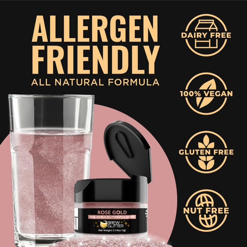 Brew Glitter - Rose Gold Edible Drink Glitter 1x 4g Jar for Cocktails, Beer, & Beverages...