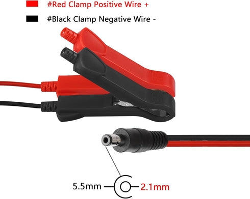 CERRXIAN 4.9FT/1.5M 16AWG DC 5.5mm x 2.1mm Battery Clamps Extension Cord with 10A Fuse, Alligator Crocodile Clip to DC 5.5 2.1mm Male Barrel Plug ...