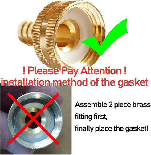 Solid Brass Garden Hose Repair Connector with Clamps, Fit for 3/8" Garden Water Hose Fitting, 3/4"GHT Male and Female Garden Hose Fitting, 2 Set...