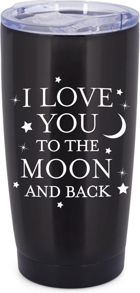 Elanze Designs Love You To The Moon And Back 20 Ounce Classic Black Stainless Steel Travel Tumbler Mug...