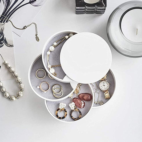 Jewelry Organizer Small Jewelry Storage Box 4-Layer Rotating Travel Jewelry Tray Holder for Women Bracelets Rings Bracelets Earrings (White)...