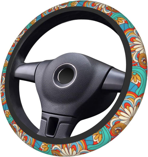 Bohemia Flowers Car Steering Wheel Cover for Womens Girls Mens 15 Inches Anti-Slip Universal Truck Vans SUV Auto Protector Accessories...