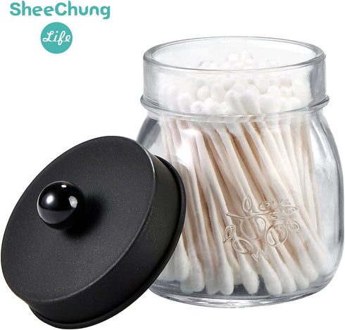 SheeChung 4 Pack Apothecary Jars with Lids, Bathroom Organizers and Storage, Qtip Holders Set, Bathroom Decor, Small Mason Jars for Q-tips, Cotton...