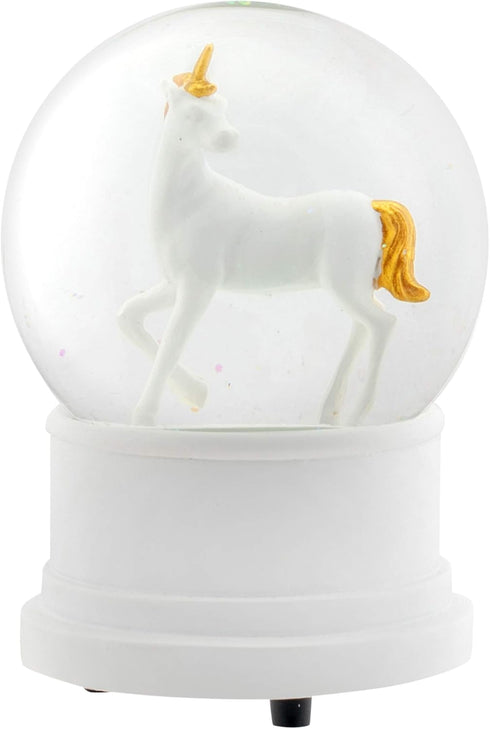 Elanze Designs Pearl White Unicorn 100MM Sturdy Wind Up Musical Glitter Water Snow Globe Tabletop Dresser Nightstand Figurine Decoration Plays Tun...
