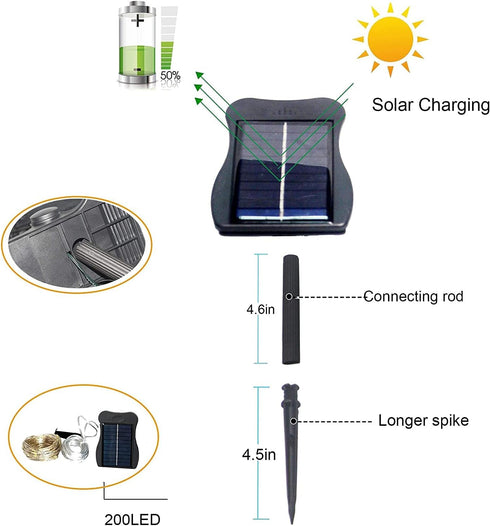 1 Pack 8 Modes Solar Waterfall Lights, Solar Fairy Lights Outdoor Waterproof, 10 Strand 200 LED Watering Can Led String Lights(No Watering Can) fo...
