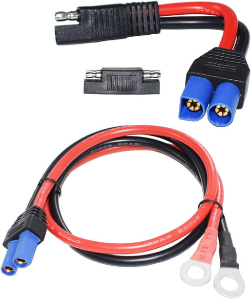 LIXINTIAN 10AWG Connector Cable, 1.3ft EC5 Female Plug to O Ring Terminal Cable, 5.9in EC5 Male to SAE Power Automotive Adapter Cable, with 1 SAE ...