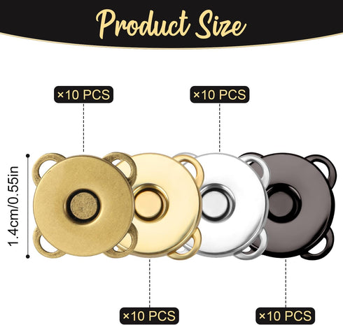 40 Sets Magnetic Snap Buttons, 14mm Plum Magnetic Snap Closures Fastener Sewing on Magnetic Clasps Button for Purses Bags Clothes Handbags Leather...