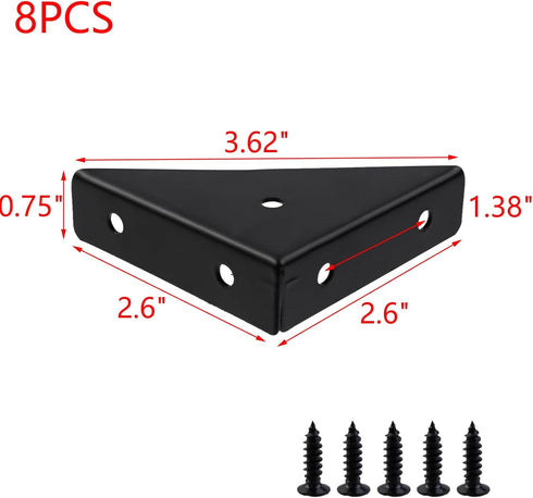 MY MIRONEY Black Corner Brace Brackets 8PCS Shelf Bracket Hardware Metal Furniture Joining Support Triangular Bracket Fastener with Screws, 2.6" x...