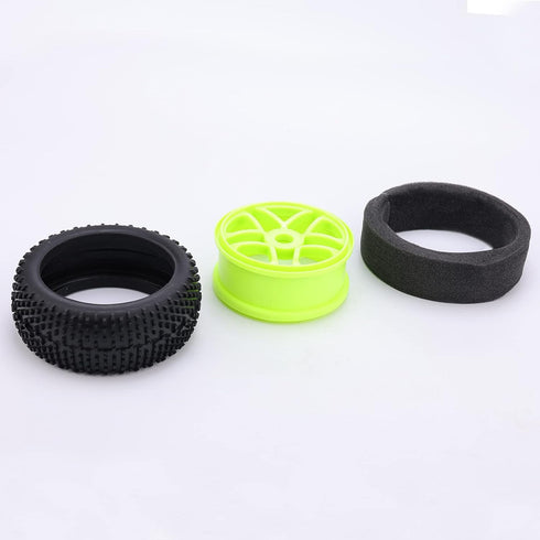 Green 4pcs RC 1:8 Off-Road Rubber Tyre Tires & Plastic Wheel Rim 17mm Hex Wheels and Tires for HSP Kyosho Redcat Tamiya Buggy...