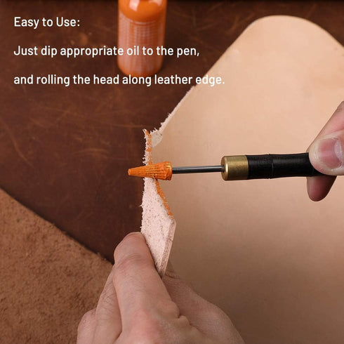 DIUDUS Leather Edge Dye Pen, Wood Handle Stainless Steel Top Edge Dye Roller Oil Pen Belt Finisher Leather DIY Craft...