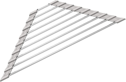 Triangle Dish Drying Rack for Sink Corner Roll Up Folding Stainless Steel Multipurpose Over The Sink Dish Drainer Mat for Kitchen (Grey)...
