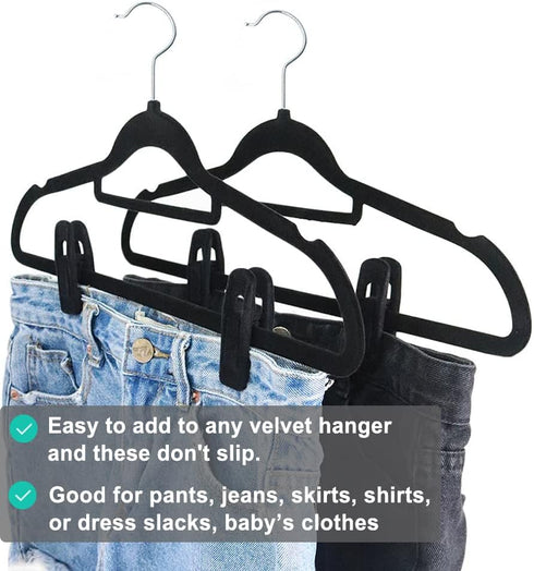 Black Velvet Hangers Clips 20 PCS, Non-Slip Velvet Clips for Suit Pant Skirt Hanger, Strong Finger Clips Perfect for Thin Flocking Hangers...