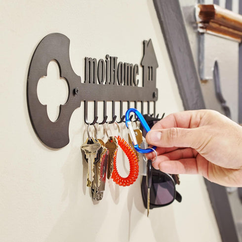 Key Organizer Wall Mount Rack - Decorative 10 Hook Iron Key Ring Holder for Wall - Ideal for Entryway, Front Door, Kitchen, Hallway - Includes Scr...