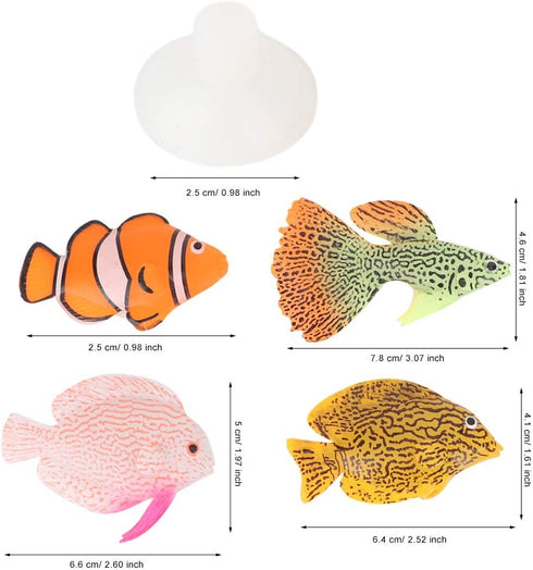 4Pcs Artificial Silicone Tropical Fish, Aquarium Artificial Fishes Glowing Effect Moving Fish Silicone Floating Fishes for Fish Decoration...