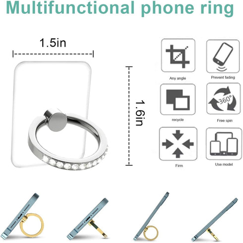 Transparent Cell Phone Ring Holder Grip, Clear Phone Ring Stand Holder, 360° Degree Rotation Phone Ring Finger Grip Back Kickstand, Compatible Tab...