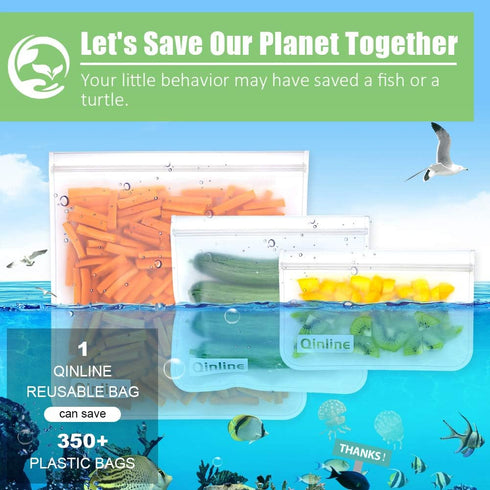 Reusable Food Storage Bags - 10 Pack Freezer Bags, Reusable Bags Silicone, Extra Thick Leakproof Reusable Lunch Bag for Salad Fruit Snack Travel -...