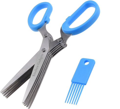Herb Scissors - with Kitchen Gadgets Retail Package - Multipurpose Kitchen Shears - 5 Extremely Sharp Stainless Steel Blades - Handy Cleaning Comb...