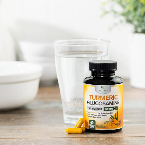 Turmeric Curcumin with BioPerine, Ginger & Glucosamine 95% Curcuminoids 2000mg Black Pepper for Max Absorption Joint Support, Nature's Tumeric Her...